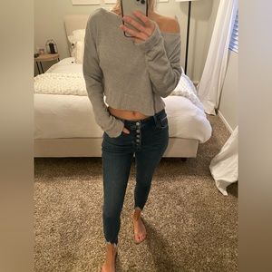 Gray off the shoulder crop sweater
